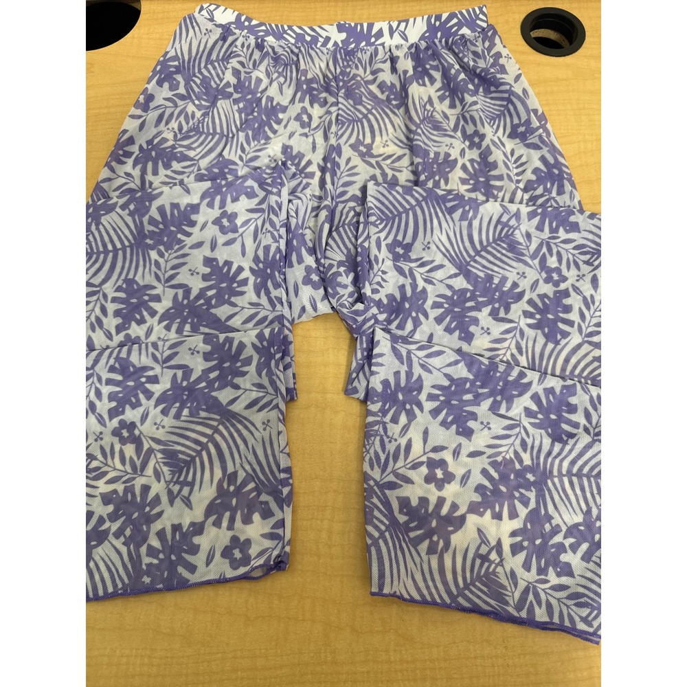 Girls Purple Tropical Leaf Mesh Wide Leg Beach Cover Up Pants Size 12Y